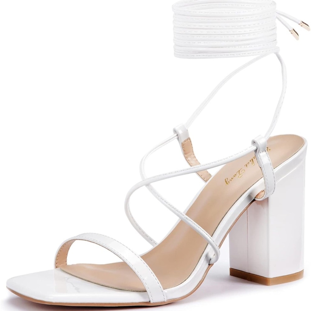 Elegant White Strappy Block Heel Sandals